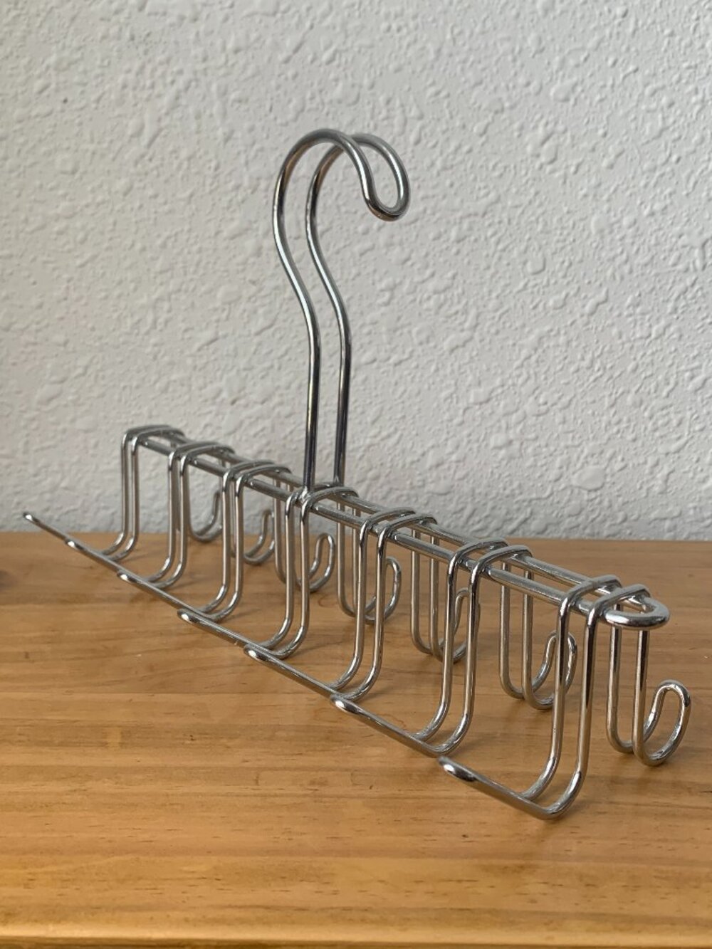 Used Metal Chrome Tie Belt Rack Hanger Closet Organizer Dual Hook 10 x 6.5 in